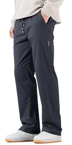 FEOYA Winterhose Herren Winter Fleece Warme Hose Männer Winddicht Jogginghose Outdoor Skihose Thermo Gefütterte Hosen Softshellhose mit Taschen und Kordelzug Tiefgrau XL von FEOYA