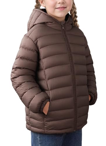FEOYA Winterjacke Herbstjacke Leichte Steppjacke Kinder Mädchen Jungen Soft Daunenjacke Skijacke 122-128 Braun von FEOYA