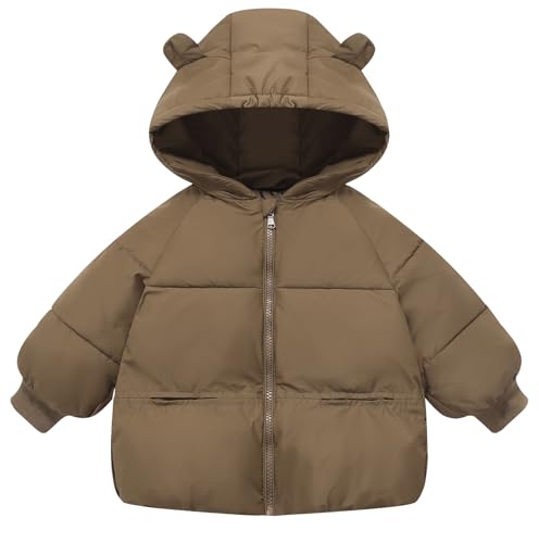 FEOYA Winterjacke Jungen Mädchen Verdickte Mantel Dicke Warme Wintermäntel Baby Reißverschluss Winddicht Steppjacke Baumwolle Kinderjacke mit Kapuze 120 von FEOYA