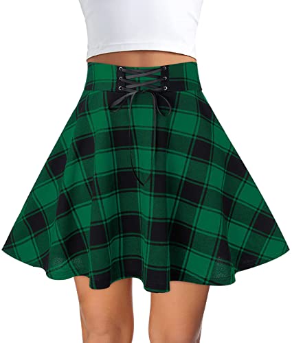 FEOYA Women's Pleated Skirt Plisseerock Checked Faltenrock Damen Elegant High-Waist Mini Skirt Schoolgirl Pleated Skater Skirt von FEOYA