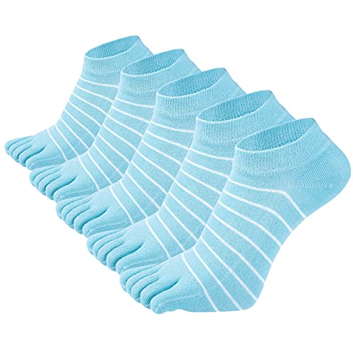 FEOYA Zehensocken Damen Sneaker Socken Fünf Finger Socken aus Baumwolle Sport Socks Set Einheitsgröße - 5 Paar-Blau von FEOYA
