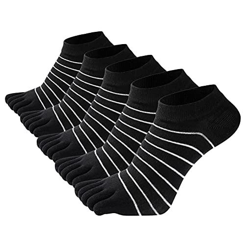 FEOYA Zehensocken Damen Sneaker Socken Fünf Finger Socken aus Baumwolle Sport Socks Set Einheitsgröße - 5 Paar-Schwarz von FEOYA