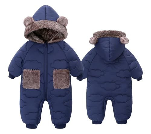 FEOYA mädchen winteranzug fleece dicke jungen anzug winter warme baby daunenjacke ski puffer kinder schneeanzug wasserdicht outdoor skianzug teddy mode gefüttert mit kapuze Blau 12 18 Monate von FEOYA