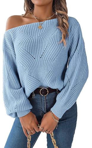 FOEYA Modischer Off-Shoulder Damen Lockerer Strickpullover Slim Strickwaren Lässig Sweatshirt Pullover Soft Knit Vielseitig Winter Tops L von FEOYA