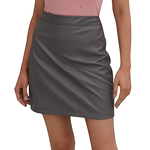 Female Rock Damen Rock Kunstleder kurz Skirt Minirock Basic Freizeit Regular Fit Sexy Damenröcke Noos Rock Mädchen Rock Bleistiftrock figurbetont Business Rock-Braun-S von FEOYA