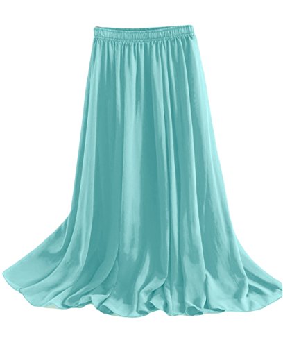 FEOYA Damen Sommerrock Boho Retro Maxi Langer Rock Elastische Taille Double Layer Chiffonrock Unifarben Faltenrock Strandrock Long Skirt 100cm von FEOYA