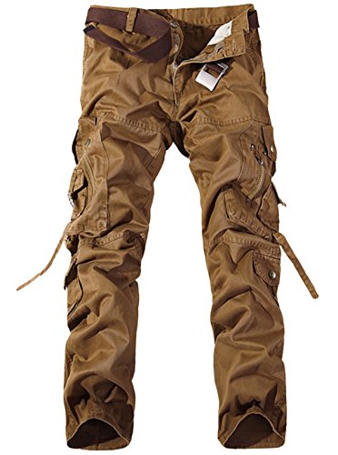 Feoya Herren Freizeithose Wasserwäsche Cargohose Mehrere Tasche Ranger Hosen aus Baumwolle Loose-Fit Outdoor Arbeitshosen - Gelb von FEOYA