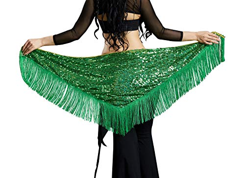 Frauen-Bauch-Schal-Dreieck-Verpackungs-Rock-Dame Hip Dancing Costume Wrap Sequin Waist Scarves Green von FEOYA