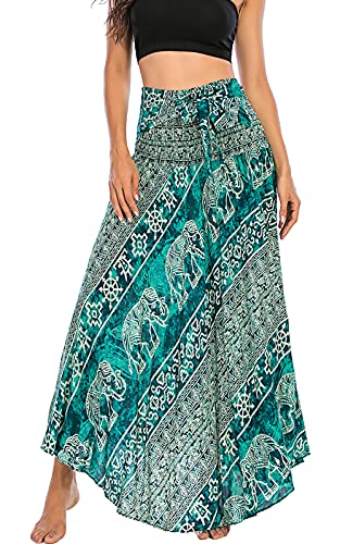 Frauen Langer Böhmischer Boho Blumen Elastischer Faltenrock Damen Röcke Boho Lang Sommerrock A-Linie Faltenrock Maxi Strandrock von FEOYA