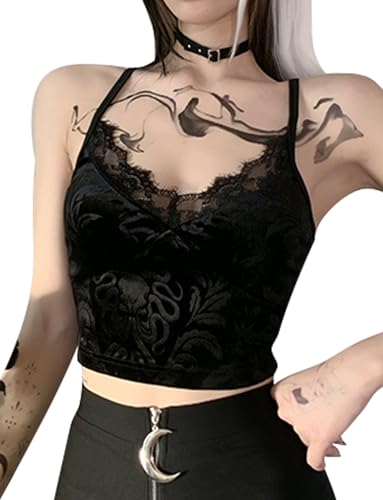Gothic Crop Tops fürDamen Y2k Camisole Goth Shirt Cropped Tank Tops Corset Party Clubwear Schwarz M von FEOYA