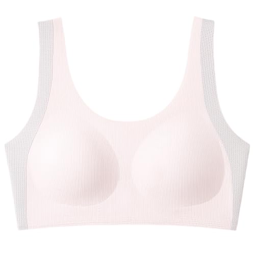 Happy Cherry Mädchen BH Bequem Seamless Bustier Teenager Zero Feel Nahtloser Eisseiden-Hebe-BH Sommer Bequeme Atmungsaktiv Sport Bralette Rosa L von FEOYA