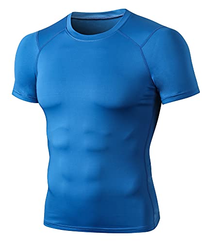 Herren Kurzarm Sportshirt Sportbekleidung Rundhals-Ausschnitt Slim Fit T-Shirt Funktionsshirt Männer Athletischen Sport Top Fitness T-Shirt Laufshirt Kompressionsshirt-Blau-S von FEOYA