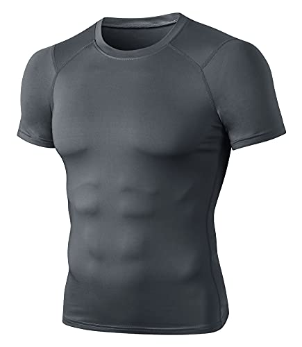 Herren Kurzarm Sportshirt Sportbekleidung Rundhals-Ausschnitt Slim Fit T-Shirt Funktionsshirt Männer Athletischen Sport Top Fitness T-Shirt Laufshirt Kompressionsshirt-Grau-M von FEOYA