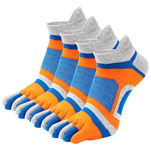 Herren Split Zehensocken Low Cut Fünf Finger Socken Zehensocken Baumwolle Sportsocken Männer Anti Rutsch Sneaker Socken Atmungsaktive Bunte Socken 3/4/6 Paare Einheitsgröße-4 Paare-D von FEOYA