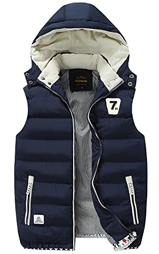 Herren Steppweste Weste mit Reißverschluss Kapuzenweste Winterweste Daunenweste Outdoorweste Pufferweste Sportweste Übergangsweste Freizeitjacke für Männer-Blau-XXL von FEOYA