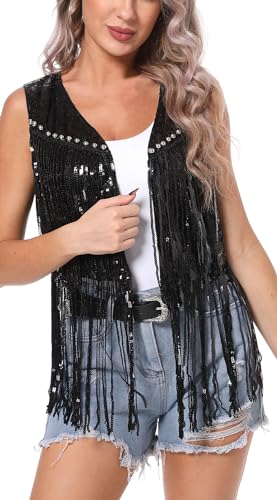Karneval Weste Damen Glitzer Frauen Funkelnde Pailletten Jacke Cardigans Cowgirl Party s von FEOYA