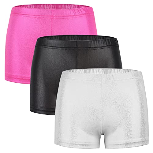 Mädchen Shorts für Tanz Gymnastik Turnanzug Sport-Shorts Glänzend Sport Hotpants Kinder Shorts Ballett Athletic Fitness Tanzhose Kurze Hose Skiny Gymnastik Turnhose Dancewear-110-150 von FEOYA