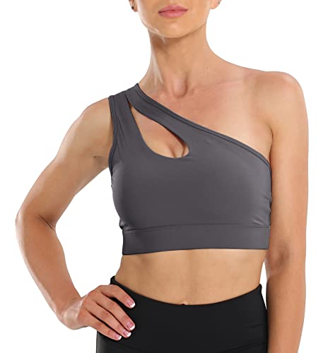 One Shoulder Sport BH für Frauen Sexy Niedlich Workout Yoga BH Mittlere Unterstützung - S von FEOYA