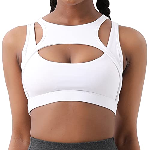 Push-up Sport-BH für Frauen Damen Sexy Hollow Crop Tops mit abnehmbaren Cups Yoga Workout Running Medium Support Bra - S von FEOYA