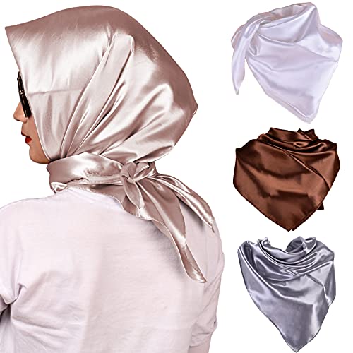 Schal für Damen Kopftücher Headwrap 4PCS Frauen Halsschals Gap Kopftuch Einfarbig Satin Turban Kopfbedeckung Bandana Mädchen Halstuch -90 * 90cm von FEOYA