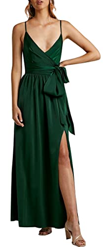 Sling V-Ausschnitt Falten Schnüren Damen Sommer Vintage Kleid Langer Rock Reißverschluss Vielseitig Gestreift Hochzeit Party Baumwolle Grün S von FEOYA