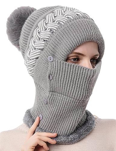 Sturmhaube Damen Balaclava Winter Warme Gesichtsmaske Fleece Skimütze Radfahren Mütze Schal Plüsch Nackenwärmer von FEOYA