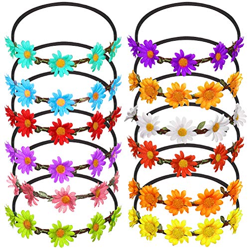 FEPITO 12 Stücke Blume Stirnband Garland Multicolor Blumenkranz Böhmen Blumenkrone für Frauen Mädchen von FEPITO