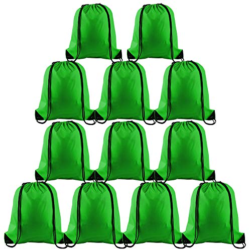 FEPITO 12er Pack Drawstring Rucksack Taschen Tote Sack Cinch Bag String Rucksack Bulk für Gym Reisen, Dunkelgrün von FEPITO