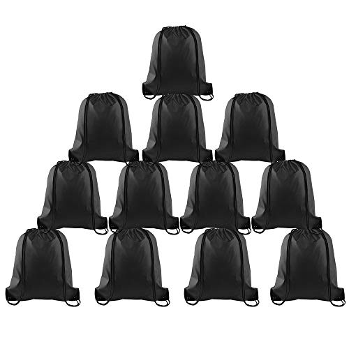 FEPITO 12er Pack Kordelzug Rucksack Taschen Trage Sack Cinch Tasche String Rucksack für Gym Reisen, schwarz von FEPITO