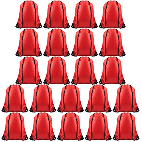 FEPITO 22 pcs Kordelzug Rucksack Tasche Bulk Tote Sack Cinch Tasche Sporttaschen für Fitness-Studio Reisen (rot) von FEPITO