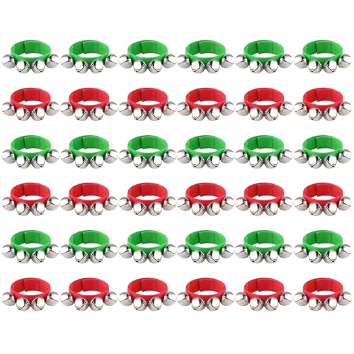 FEPITO 36 Pieces Christmas Band Wrist Bells Bracelets Jingle Bells Musical Ankle Bells Rhythm Instrument Percussion Christmas Party Decoration Favors von FEPITO