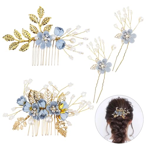 FERCAISH 4 Stück Hochzeit Haarkamm, Strass Brautschmuck Kamm, Perle Blume Braut Haarschmuck Haarspange, für die Braut Brautjungfer Dekorative von FERCAISH