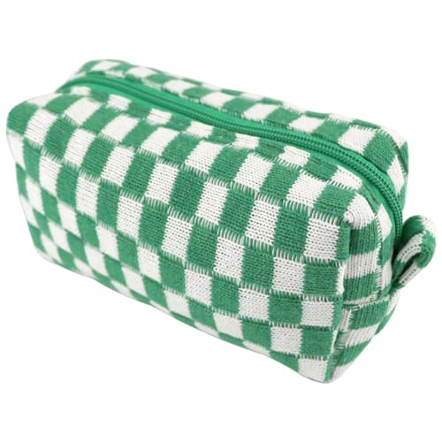 FERCAISH Karierte Make Up Tasche, Tragbare Reise Kosmetiktasche, Grün Reise-Kulturbeutel, Make-Up Pinsel Aufbewahrungstasche mit Reißverschluss für Frauen Mädchen von FERCAISH