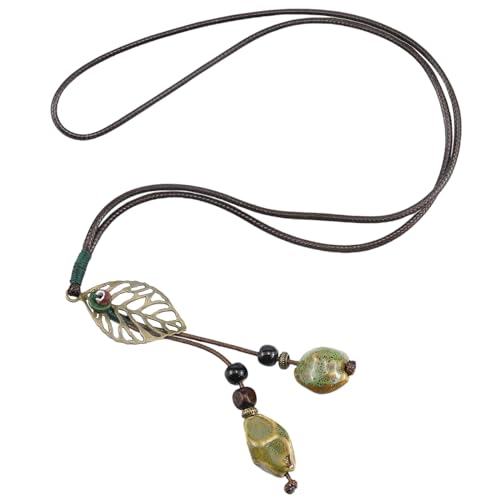 FERCAISH Lang Keramik Perlenkette, Modeschmuck Kette, Retro Lederkette, Grün Pullover Kette, für Frauen Damen Mädchen Hochzeit Valentinstag Jubiläum von FERCAISH