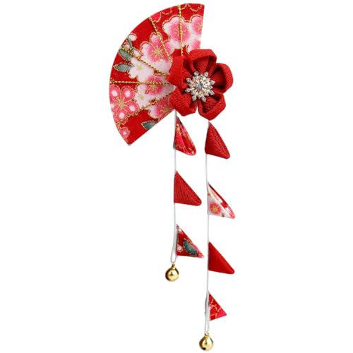 FERCAISH Japanese Quaste Haarnadel, Frauen Japanese Kimono Haarspange, Japanische Haarschmuck Blumen-Fächer-Haarspange für Mädchen und Damen (Rot) von FERCAISH