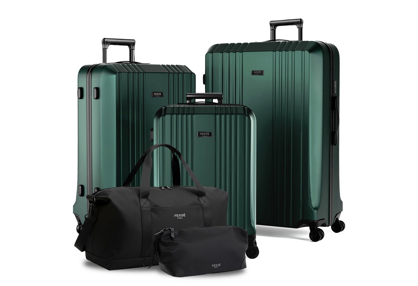 FERGÉ Kofferset 3 teilig Hartschale Cannes, 4 Rollen, (3er Kofferset stabil und leicht mit Zahlenschloß, 5 tlg., Hartschalen-Trolley Set 3 Größen Handgepäck Koffer M XL) von FERGÉ