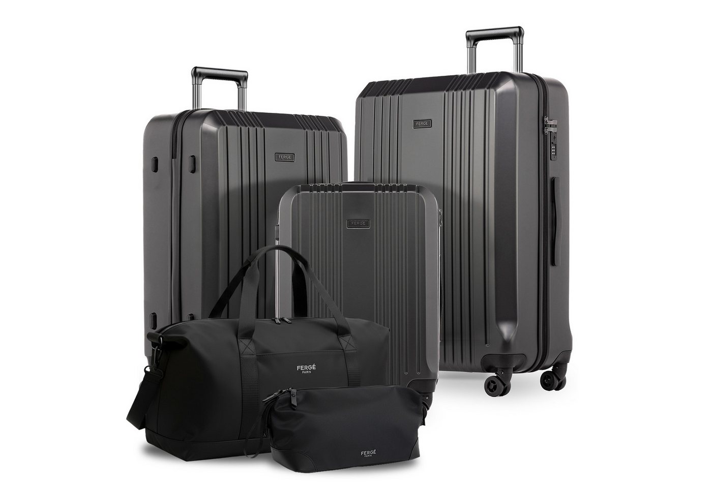 FERGÉ Kofferset Hartschale 5 teilig Koffer Set CANNES TSA-Schoß, 4 Rollen, (5er Kofferset stabil und leicht mit Zahlenschloß, 5 tlg., Hartschalen-Trolley Set 5 Größen Handgepäck Koffer M XL), Trolley 5er Koffer Set, Premium Reisekoffer 4 Doppelrollen TSA-Schloss von FERGÉ