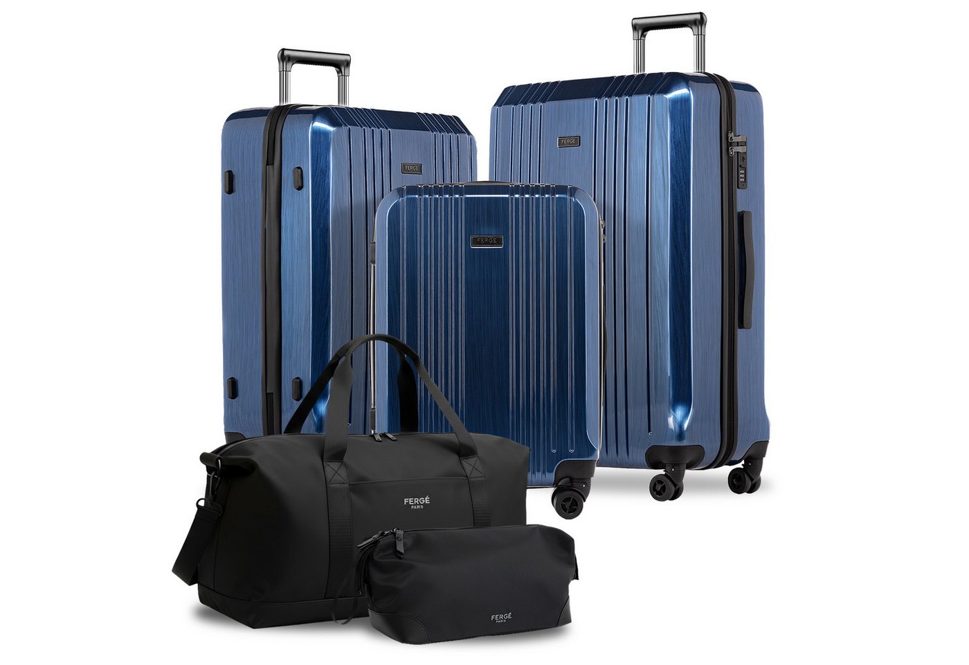 FERGÉ Kofferset Hartschale 5 teilig Koffer Set CANNES TSA-Schoß, 4 Rollen, (5er Kofferset stabil und leicht mit Zahlenschloß, 5 tlg., Hartschalen-Trolley Set 5 Größen Handgepäck Koffer M XL), Trolley 5er Koffer Set, Premium Reisekoffer 4 Doppelrollen TSA-Schloss von FERGÉ