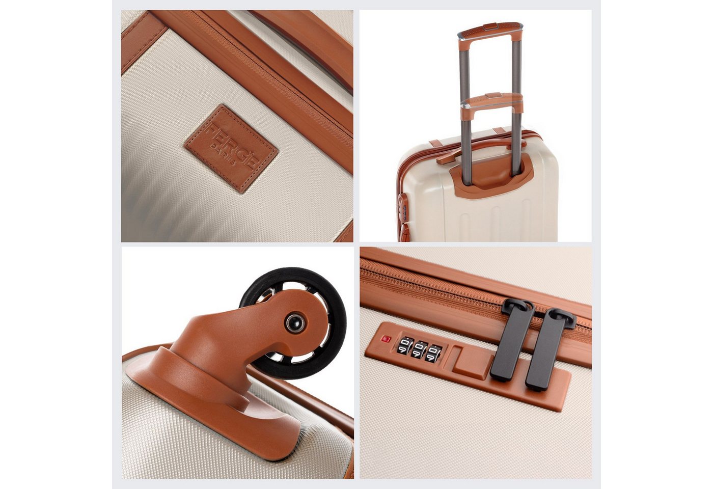 FERGÉ Kofferset Hartschale Koffer Größe XL MILANO in creme - braun, 4 Rollen Rollen, (1 tlg., 1x Koffer XL: 74 x 48 x 28 cm), Koffer XL Reisekoffer 4 Rollen, Premium Rollkoffer, Hartschale von FERGÉ