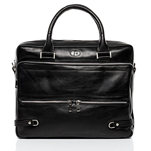 FERGÉ große Laptoptasche echt Leder - 15.4 Zoll Laptop Business-Tasche ENZO - Umhängetasche Aktentasche mit Laptop-Fach - Ledertasche Herren und Damen schwarz handgefertigt von FERGÉ