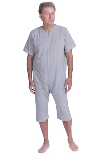 FERRUCCI COMFORT Einteiliger Pyjama mit Reißverschluss am Rücken und kurzen Ärmeln - 9008/6 - Für ältere Menschen, Alzheimer, Inkontinenz (Grau, L) von FERRUCCI COMFORT
