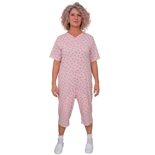 FERRUCCI COMFORT Einteiliger Pyjama mit Reißverschluss am Rücken und kurzen Ärmeln - 9008/6 - Für ältere Menschen, Alzheimer, Inkontinenz (Rosa, L) von FERRUCCI COMFORT