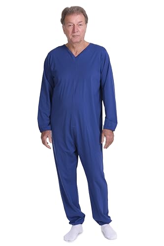 FERRUCCI COMFORT Baumwollpyjama für ältere Menschen mit Reißverschluss auf der Rückseite – 9078 ML PL Blau – Herren, für Inkontinenz und Alzheimer (M) von FERRUCCI COMFORT