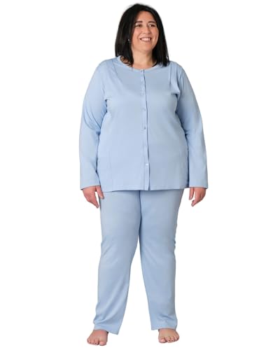 FERRUCCI COMFORT Damen Pyjama, Übergröße, 100% Baumwolle, bequem und atmungsaktiv, hellblau, 5XL von FERRUCCI COMFORT