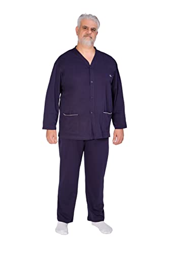 FERRUCCI COMFORT Pyjama für Herren, bequeme Passform, Strickjacke aus Baumwolle – Langarm und lange Hose – Dunkelblau, blau, 5XL Große Größen von FERRUCCI COMFORT