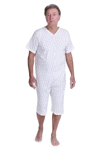 FERRUCCI COMFORT Inkontinenz-Pyjama mit Reißverschluss am Rücken - 9012/5 - Für ältere Menschen, Alzheimer oder Altersdemenz, Sommer, Kurze Ärmel und Hosen (Mann, L) von FERRUCCI COMFORT