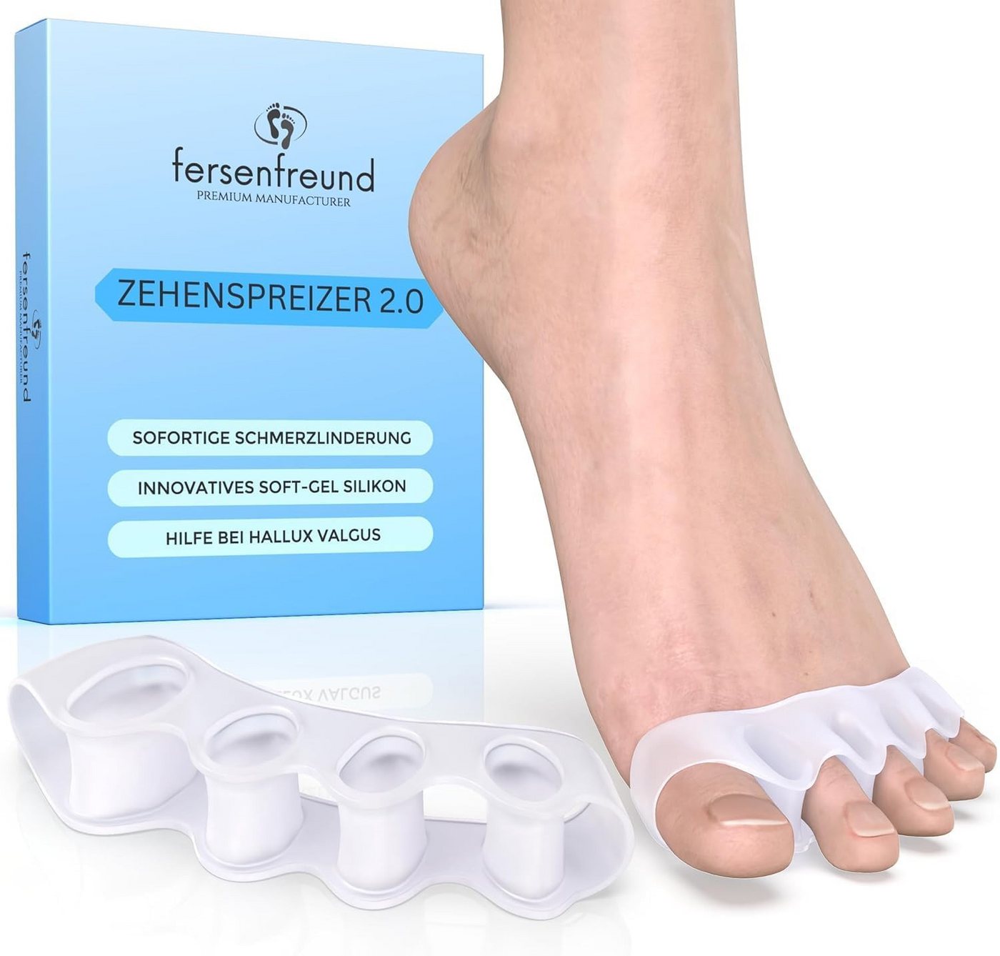 FERSENFREUND Zehenspreizer FERSENFREUND© Zehenspreizer für alle Zehen aus Silikon Zehenkorrektur, 2-tlg., für alle Zehen Zehenstrecker Toe Spacer Zehenkorrektur Toe-Spreader von FERSENFREUND