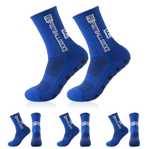 FESDMOH 3 Paar Fussballsocken, Grip Socken Fussball, Fußballsocken Herren, Rutschfeste Sportsocken für Fussball Basketball Laufen (Blau) von FESDMOH