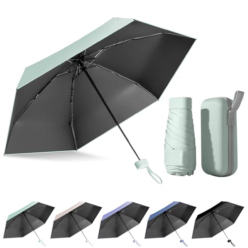 FESDMOH Regenschirm, Mini Umbrella, Taschenregenschirm, Mini Schirm mit box, Schirm UV Schutz, Regenschirm Klein Leicht Stabil (Grün) von FESDMOH