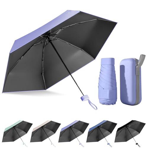 FESDMOH Regenschirm, Mini Umbrella, Taschenregenschirm, Mini Schirm mit box, Schirm UV Schutz, Regenschirm Klein Leicht Stabil (Lila) von FESDMOH
